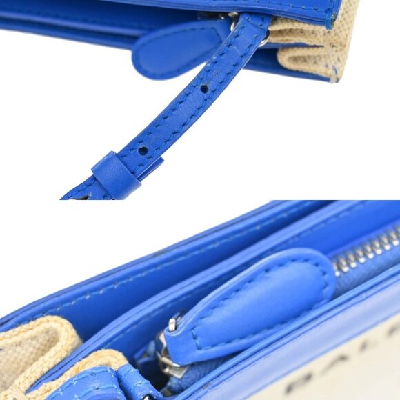 BALENCIAGA Logo 2Way Shoulder Clutch Bag Canvas Leather Beige Blue - Picture 5 of 11